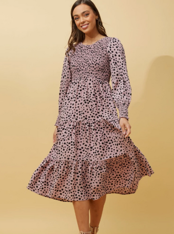Annabelle Pink Spot Print Midi Length Dress