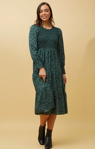 Annabelle Green Spot Print Midi Length Dress