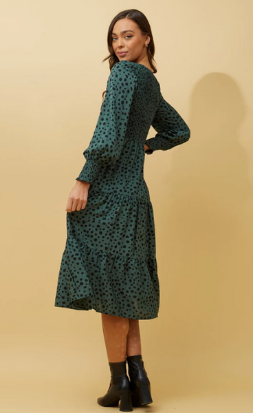 Annabelle Green Spot Print Midi Length Dress