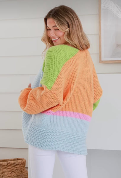 Colour block knit cardi
