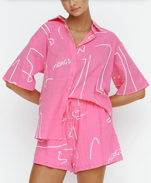 Margs Pink Shirt Short Set